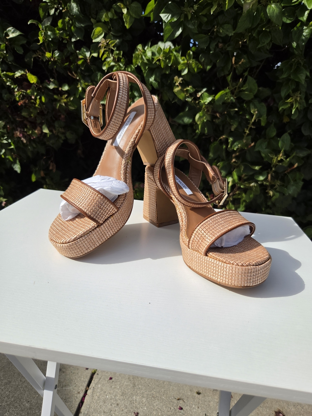 Steve Madden Ivee Platform Sandals Women's 7 Raffia Square Toe Block Heel NIB